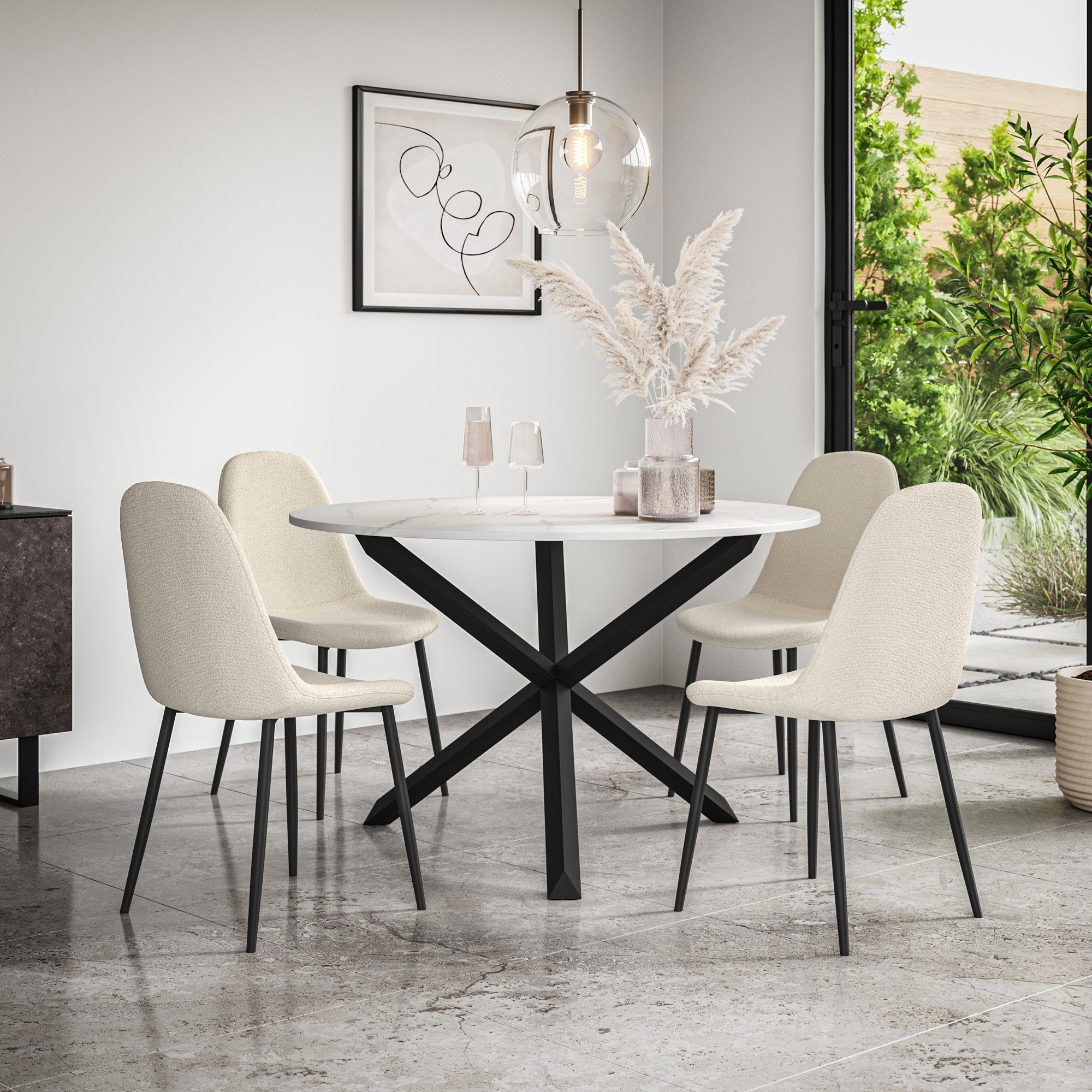 Furniture Online Malvern Maya Marble Top Dining Table & 4 Ivory Chairs