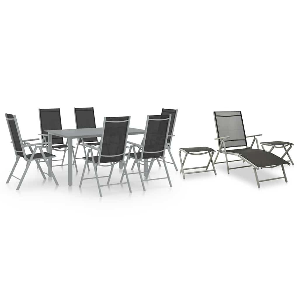 Walplus 10 Piece Aluminium Garden Dining Set - Black