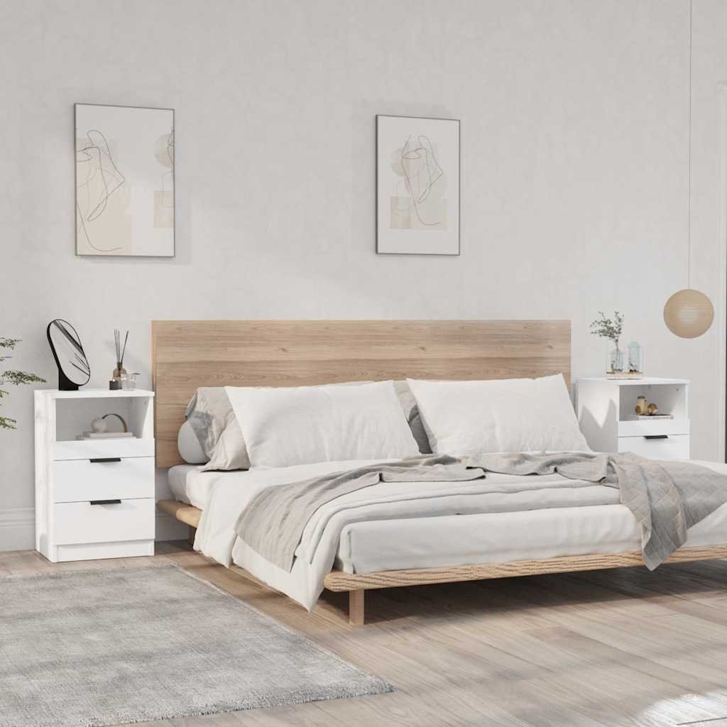 Walplus Pack of 2 2 Drawer Bedside Cabinet - White - 40 x 36 x 65 cm