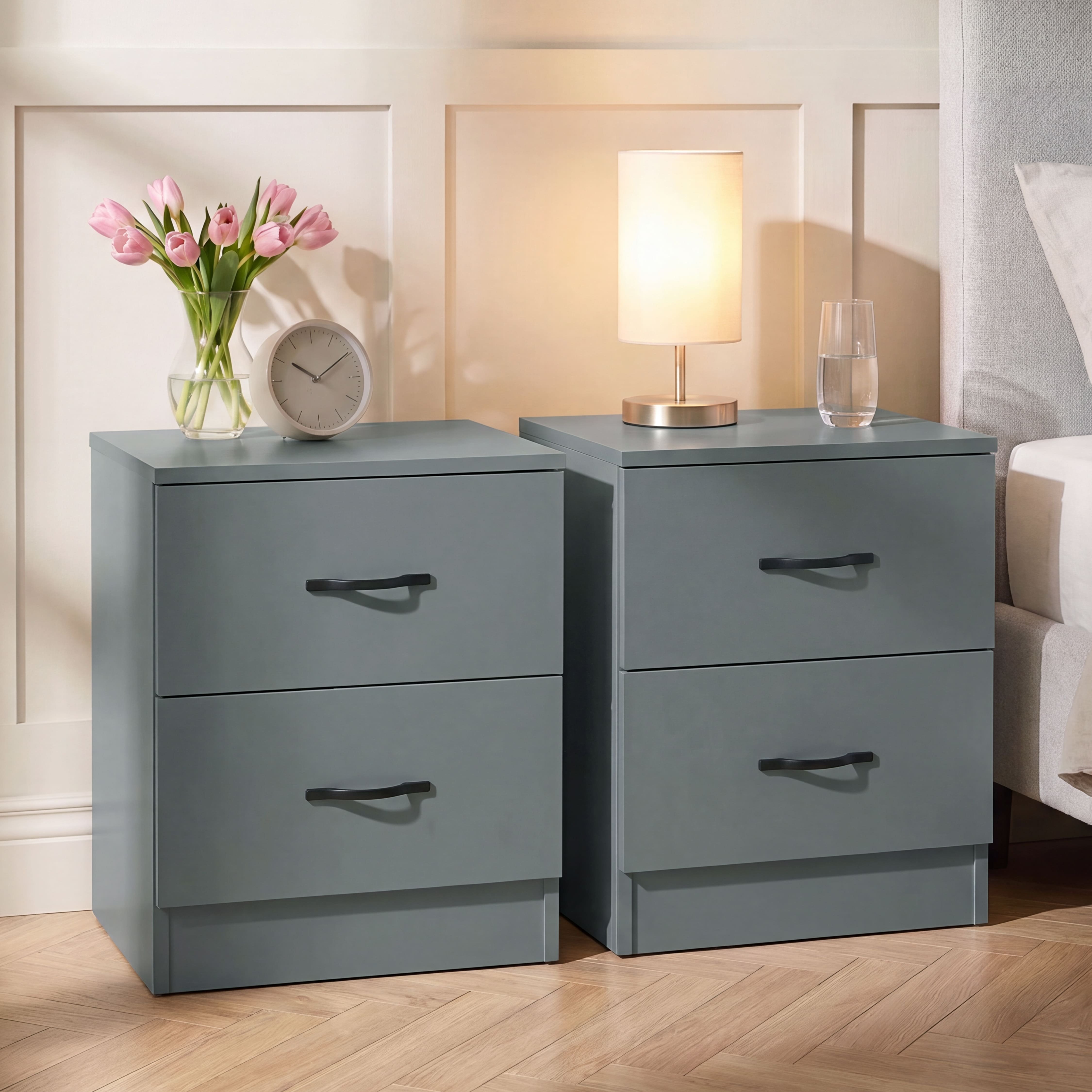 Vida Designs Riano 2 Drawer Bedside Chest Set of 2 - Green