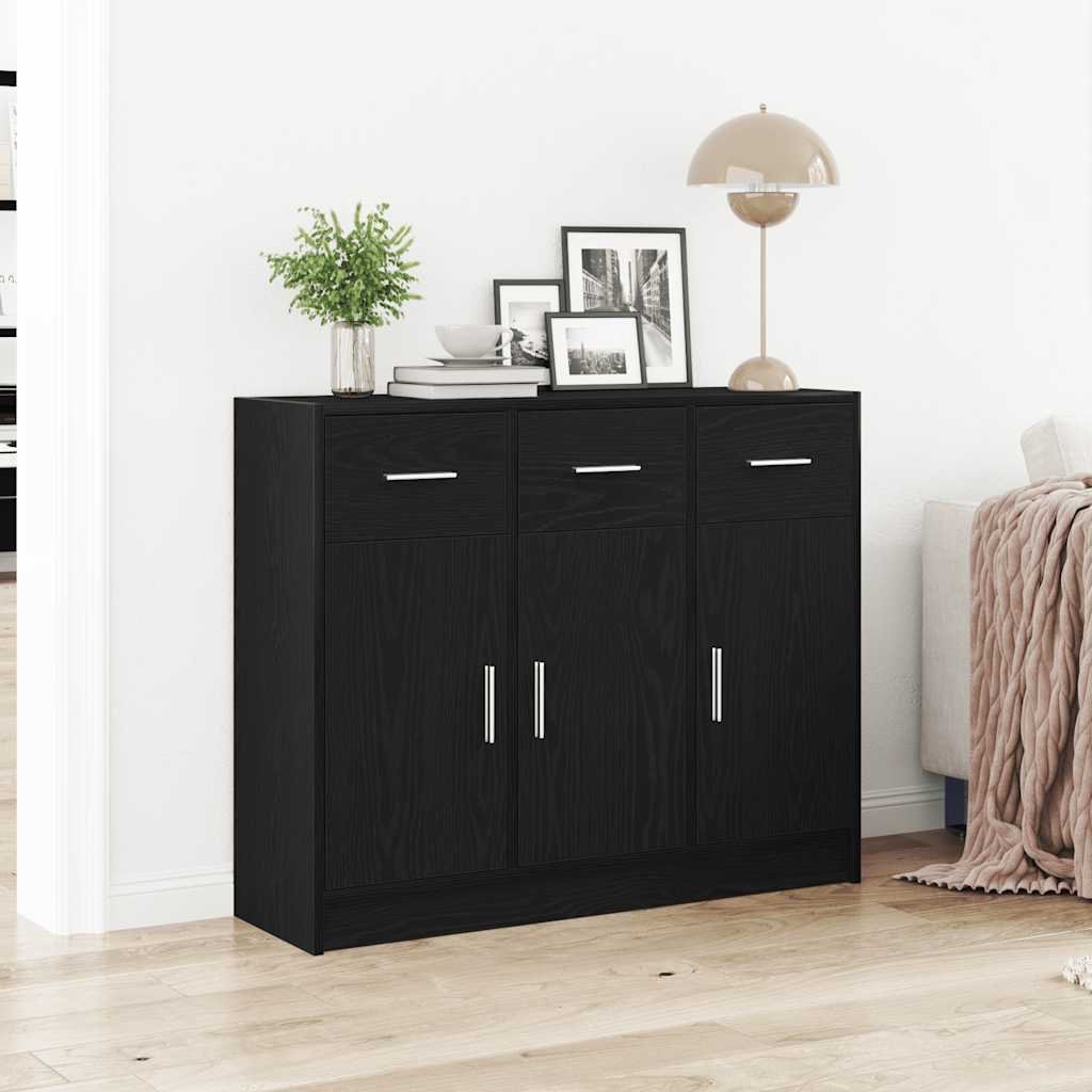 Walplus Engineered Wood Sideboard - Black Oak - 91 x 28 x 75 cm