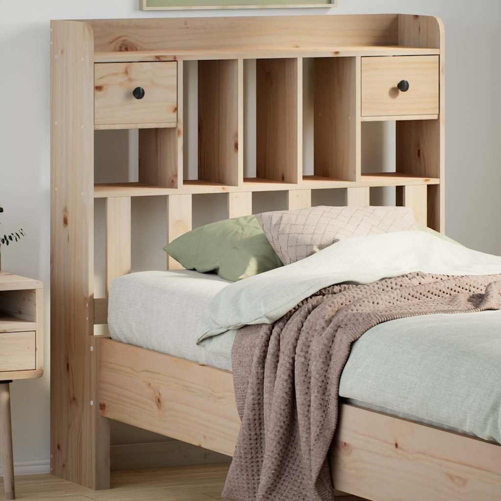 Walplus Pine Wood Headboard with Storage - Brown - 106 x 23 x 110 cm