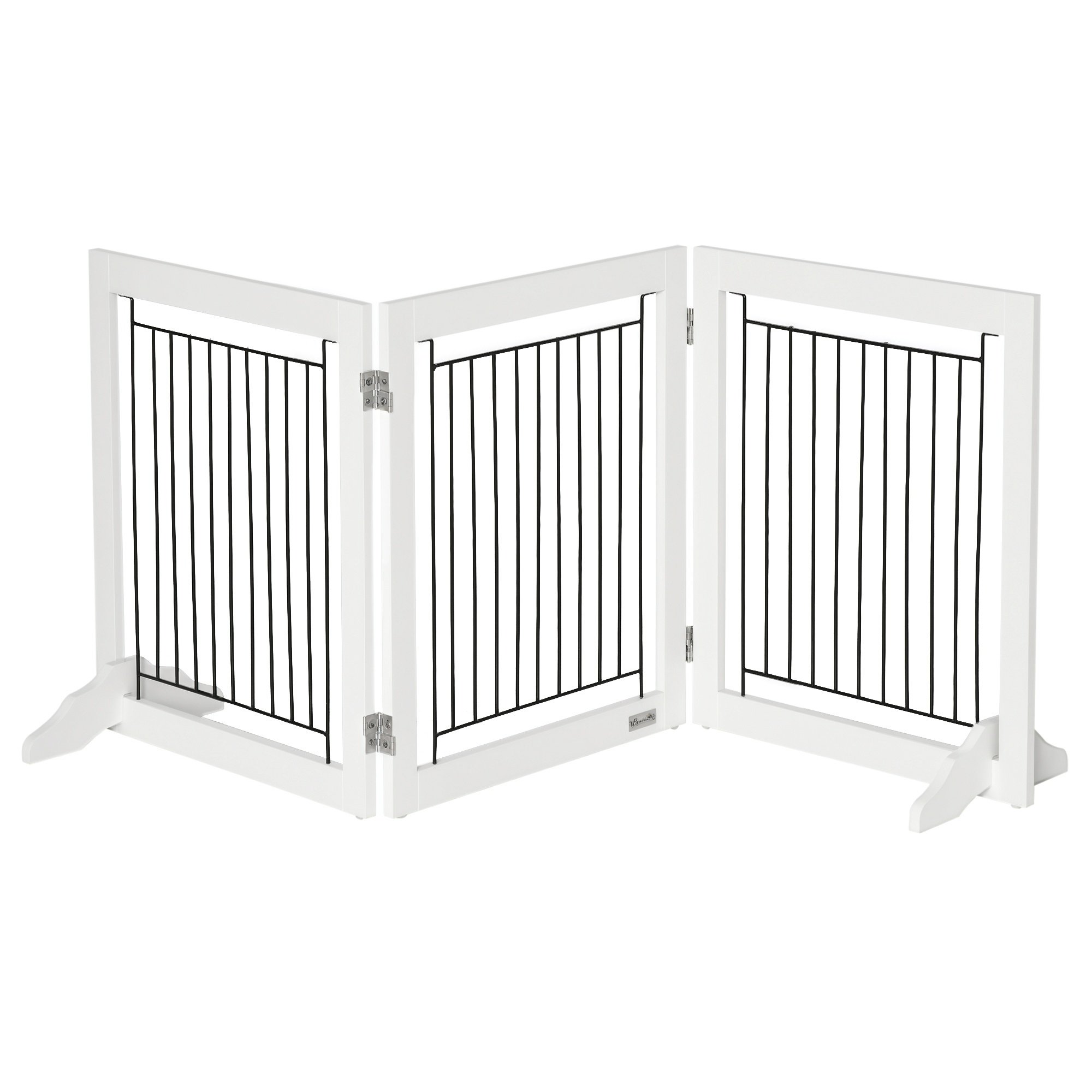 PawHut 3-Panel MDF & Steel Foldable Dog Gate - 61cm - White
