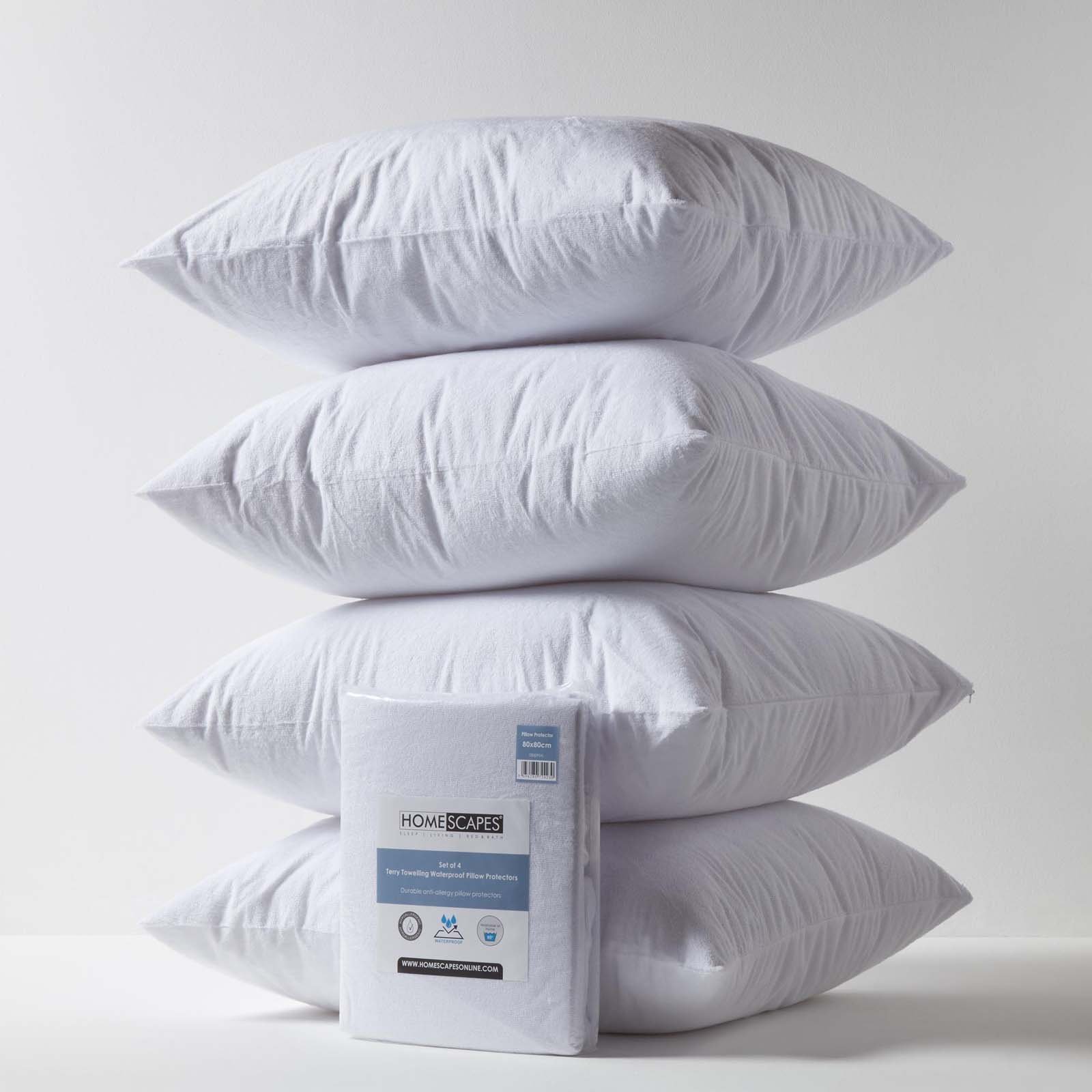 Homescapes Pack of 4 Waterproof Terry Towelling Pillow Protectors - 60 x 60 cm