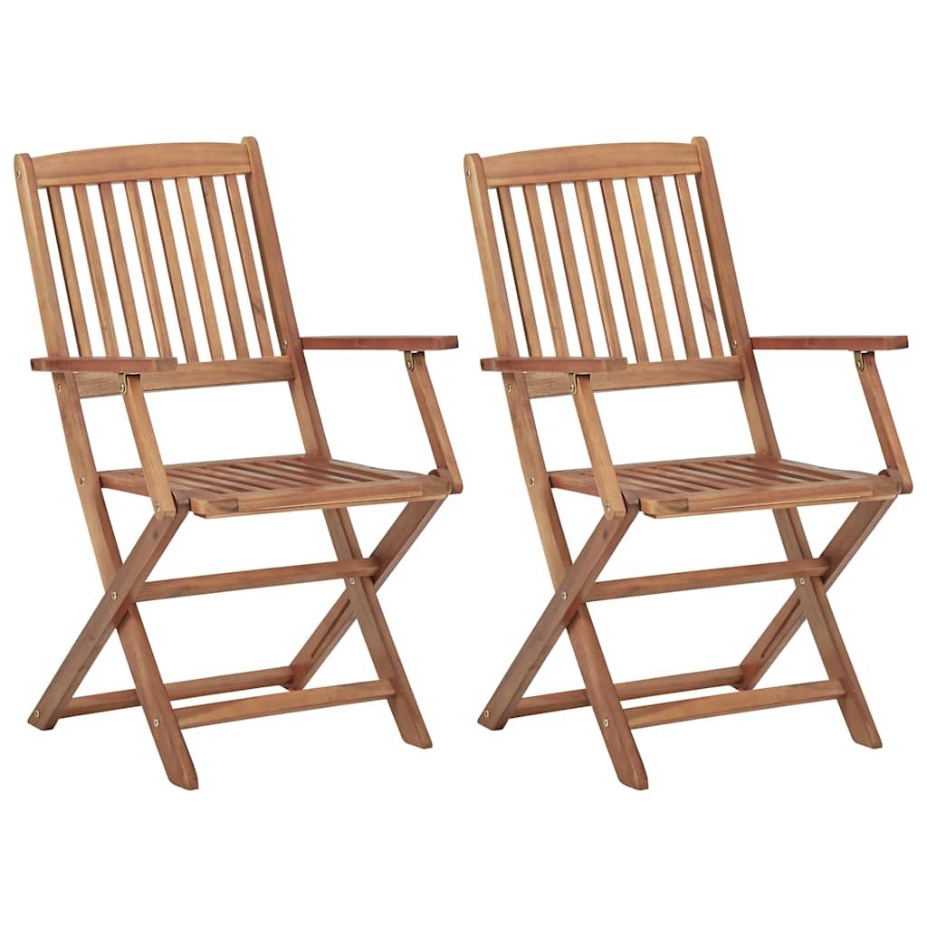 Walplus 2 Piece Solid Acacia Wood Folding Chairs - Brown
