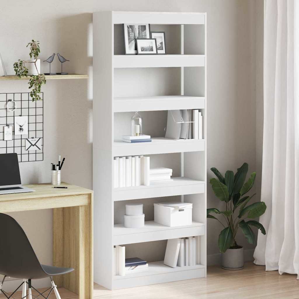 Walplus 6 Tier Engineered Wood Book Cabinet - White - 80 x 30 x 198 cm
