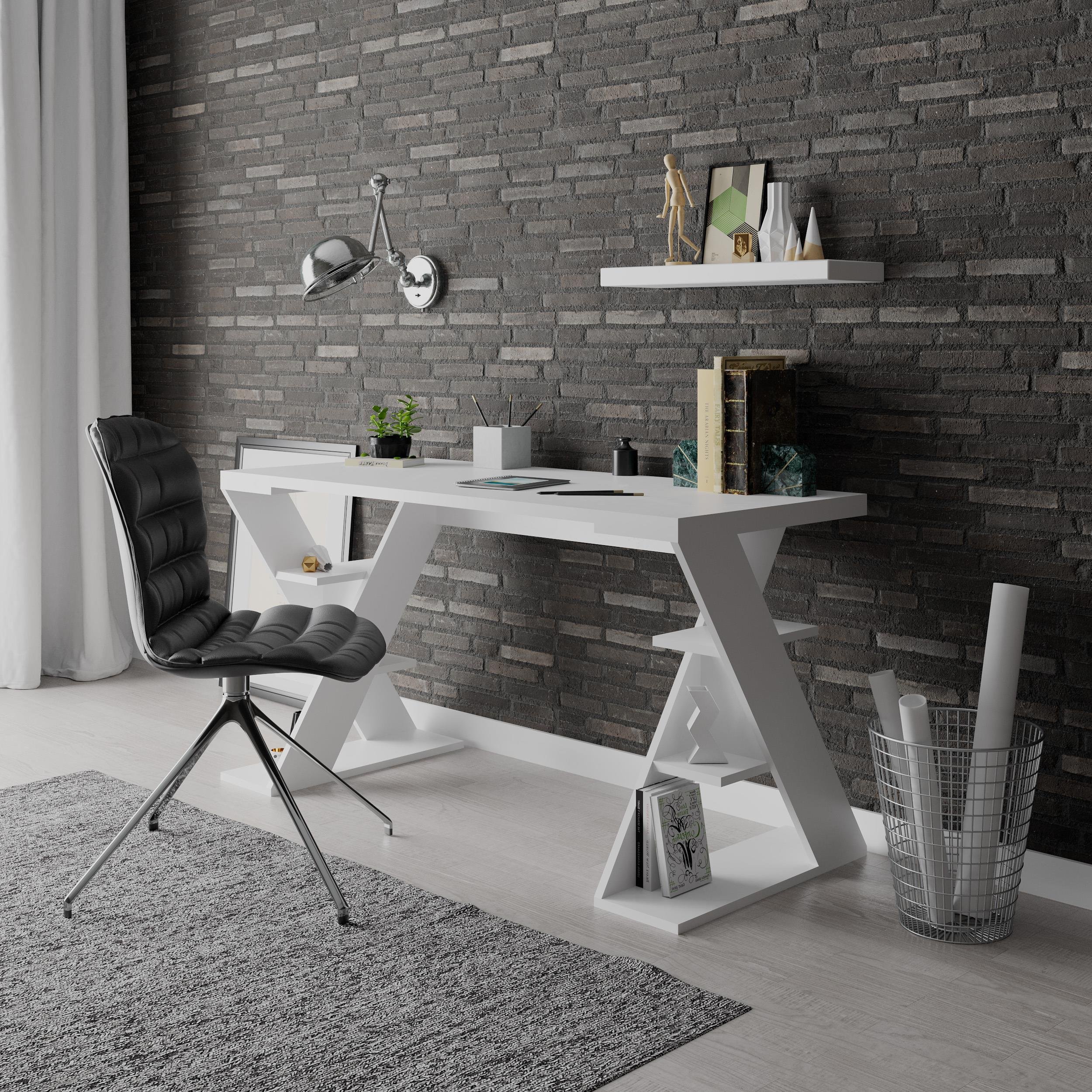Decortie Papillon Particleboard Desk - White