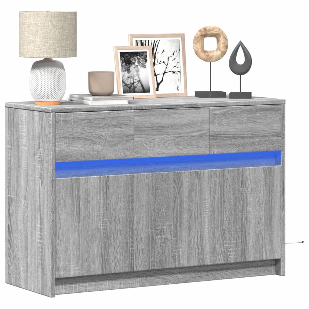 Walplus LED Engineered Wood TV Cabinet - Grey and Oak - 91 x 34 x 61 cm