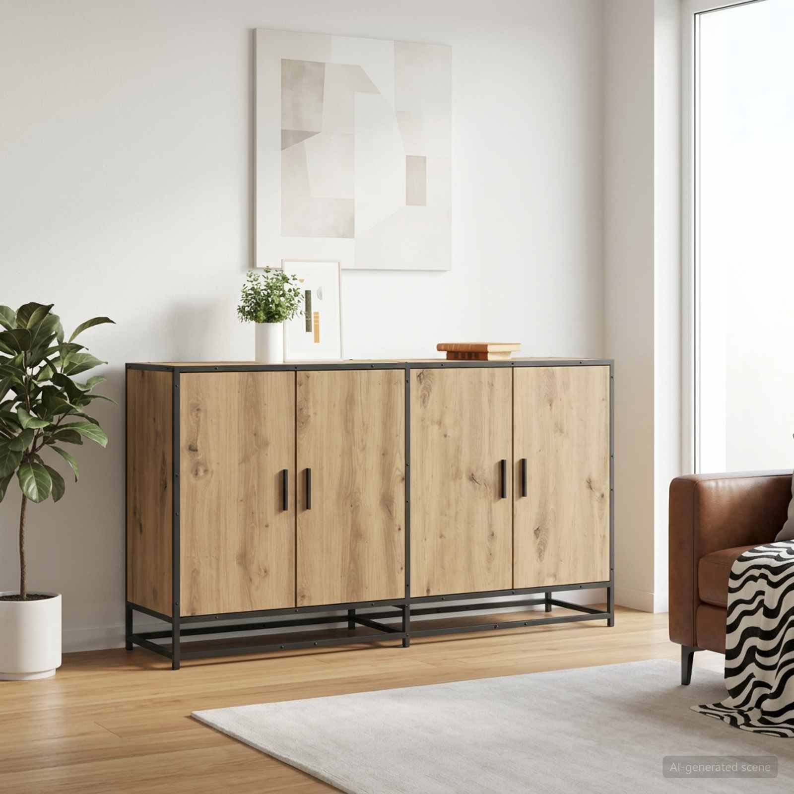 Walplus 2 Shelf Rectangular Sideboard - Artisan Oak - 134 x 35 x 76 cm
