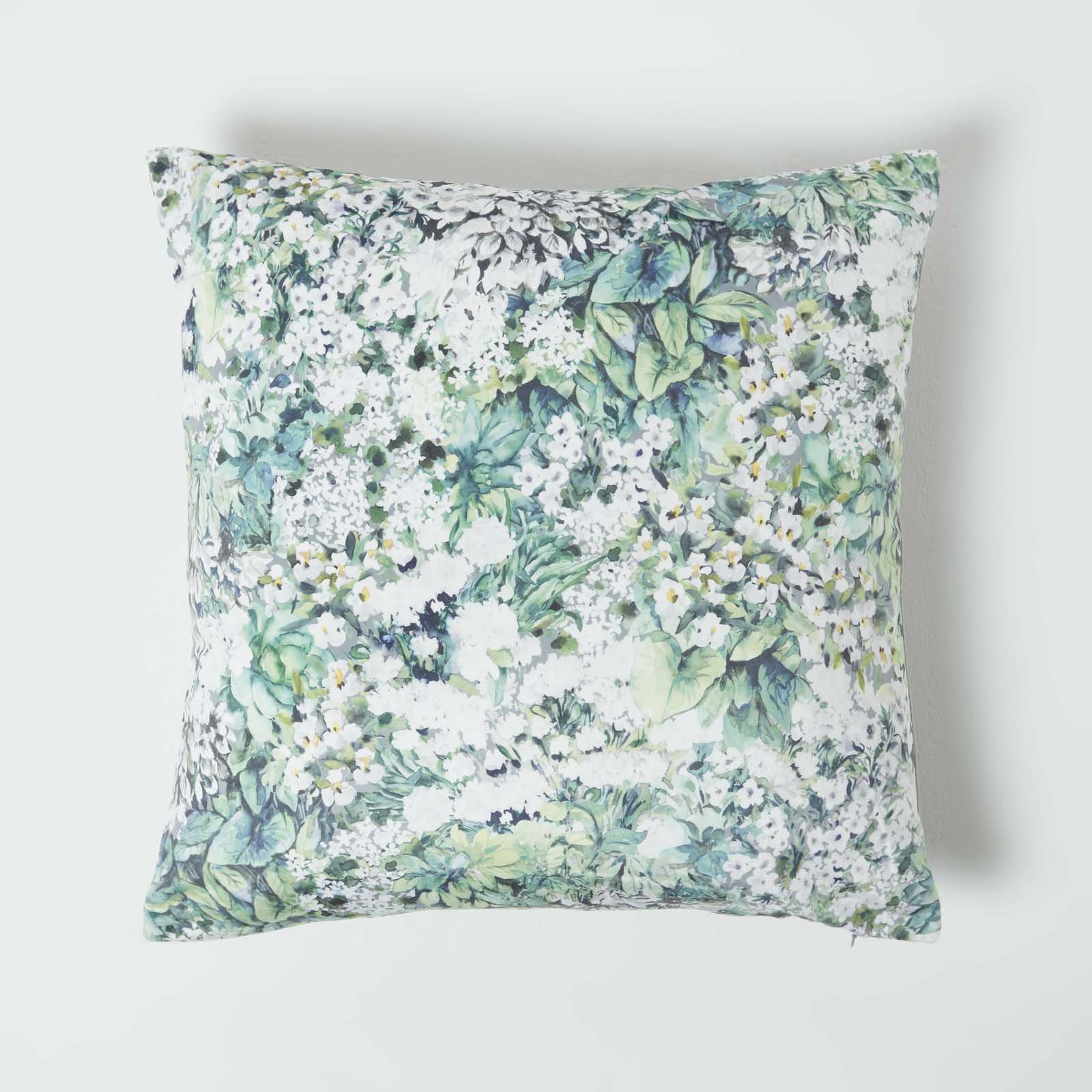Homescapes Green Floral Garden Velvet Filled Cushion - 46 x 46 cm