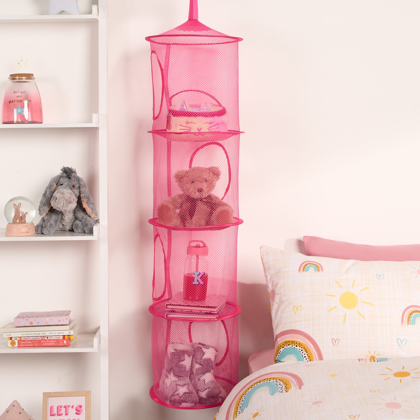 OHS Kids Net Hanging Toy Storage Basket - Fuchsia