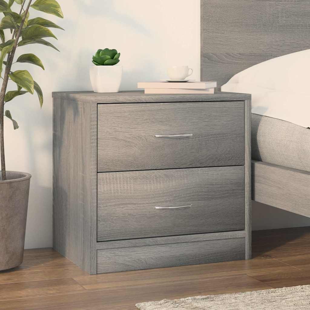 Walplus 2 Drawer Engineered Wood Bedside Cabinet - Grey Sonoma - 40 x 30 x 40 cm