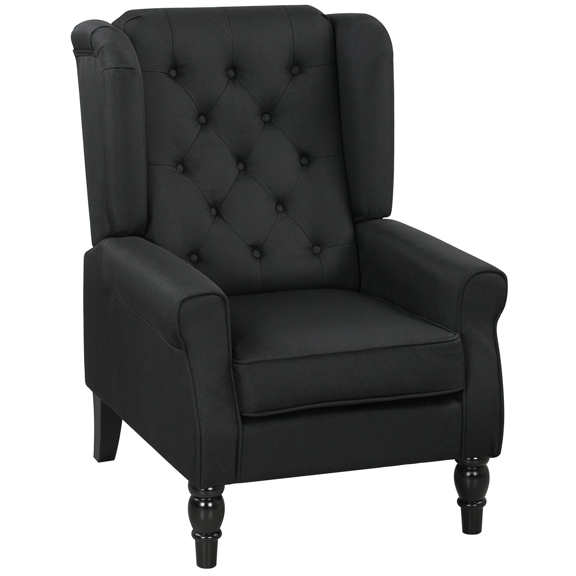 HOMCOM Wooden Button Tufted Faux Linen Armchair for Living Room - Black