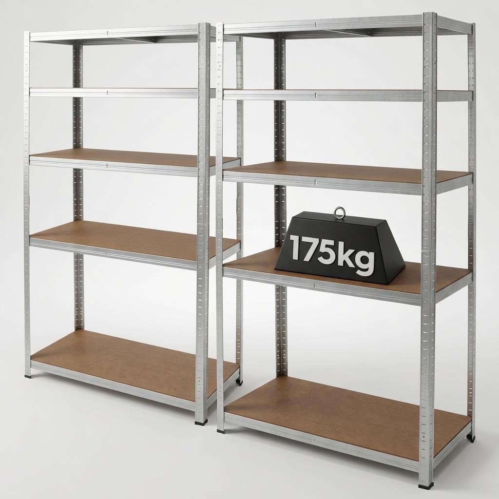 Harbour Housewares 5-Tier 2pc Steel Garage Shelving Units Set - Galvanised