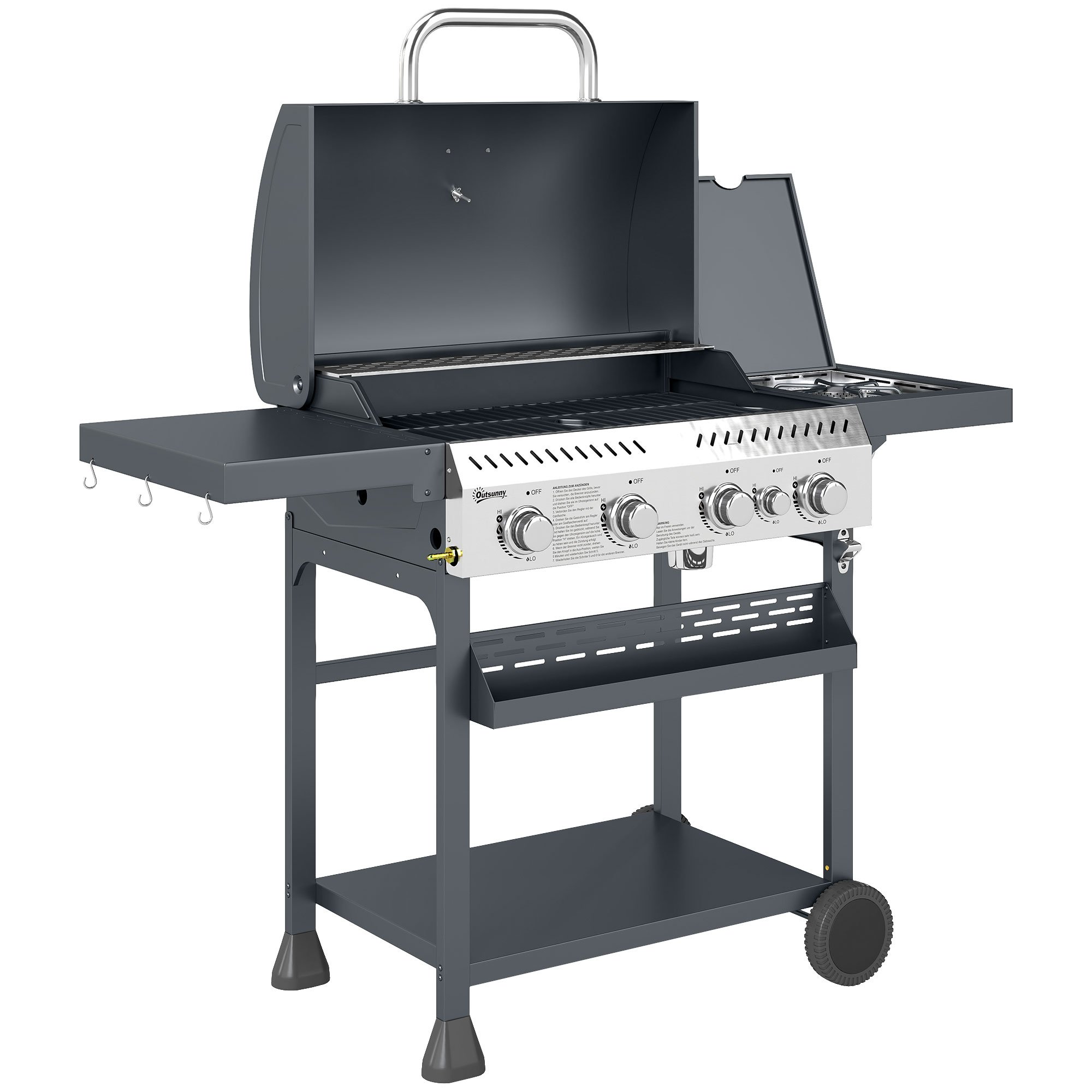 Outsunny Wheeled Propane Gas Barbecue with Thermometer - Black