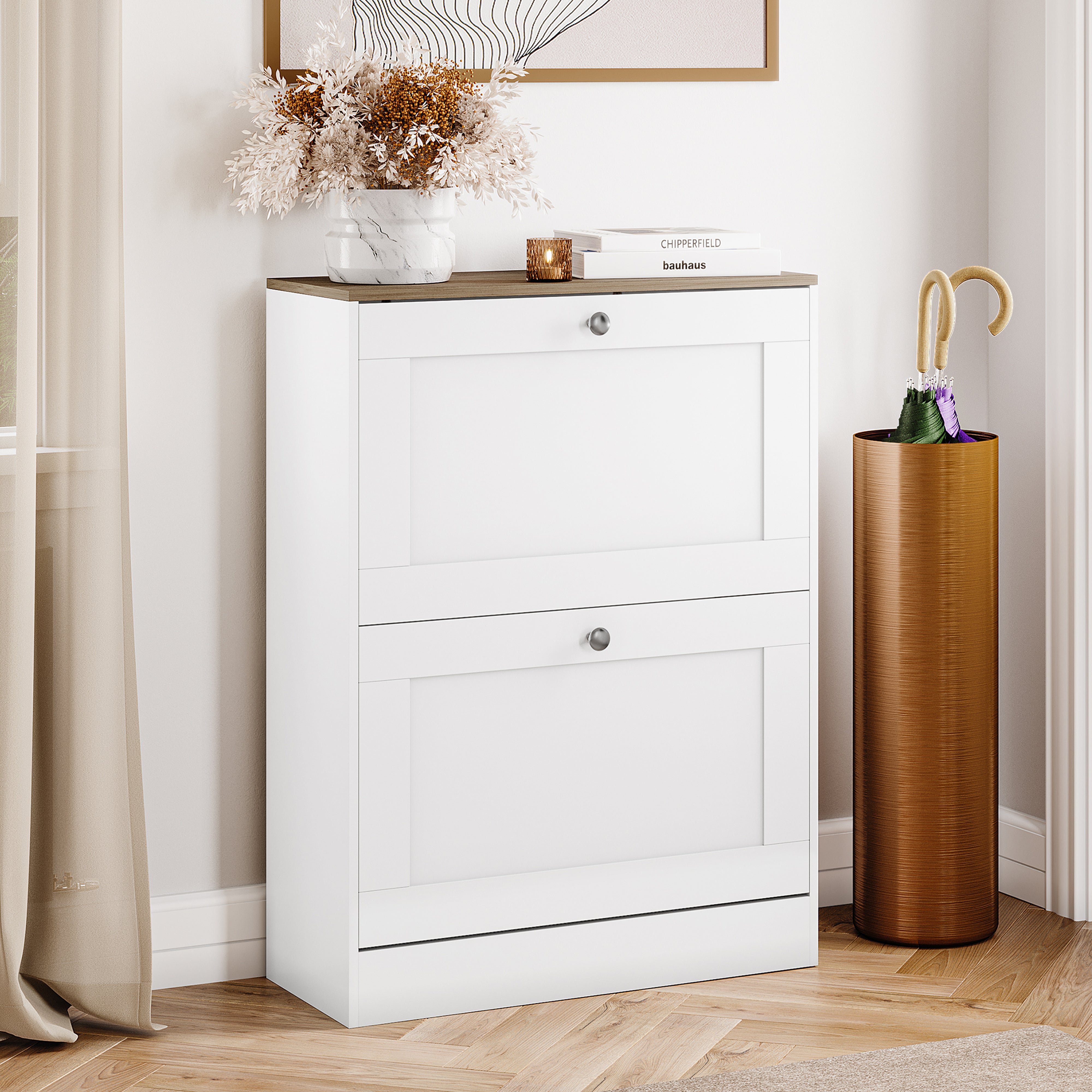 Vida Designs 2 Drawer Shoe Cabinet - White & Oak
