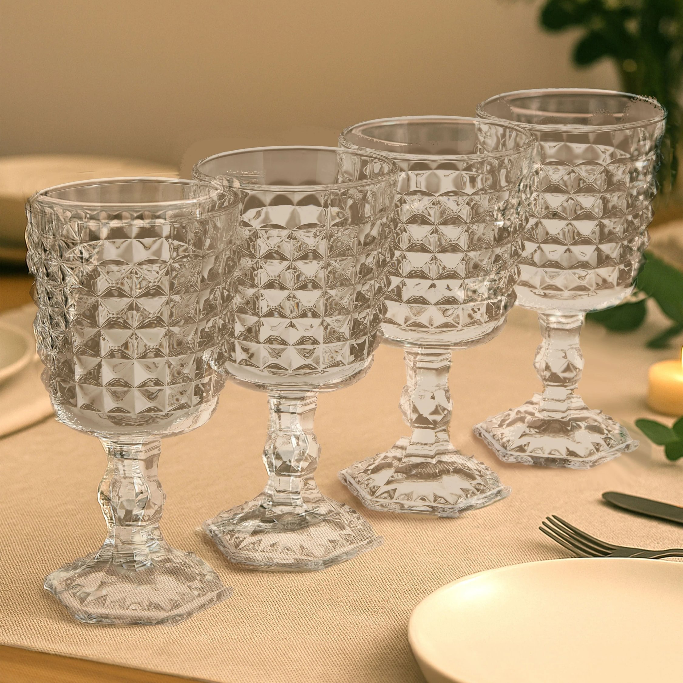 Orsina Set of 4 Pyramid Wine Goblets – Clear