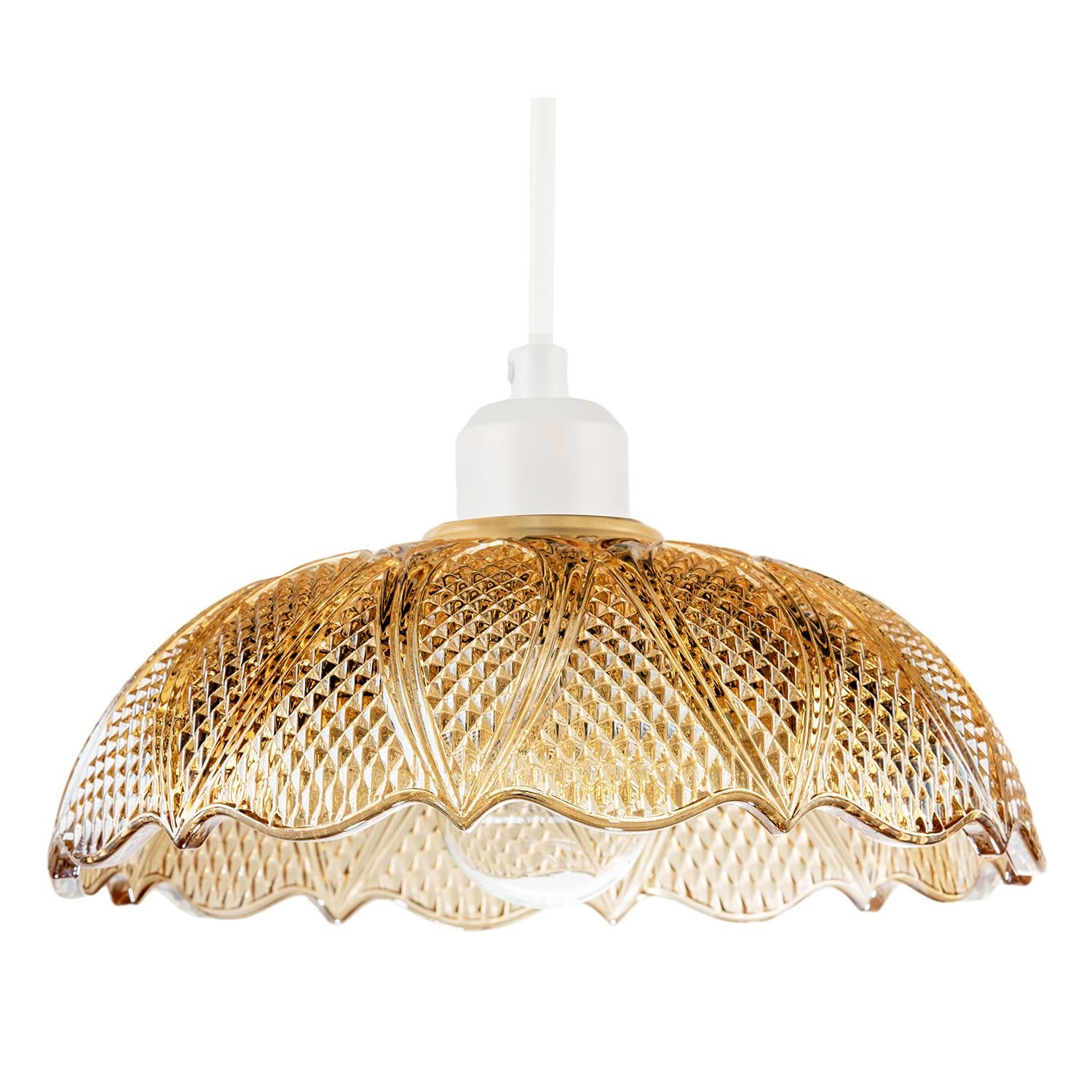 Happy Homewares Vintage Amber Tinted Cut Glass Pendant Shade - 25cm