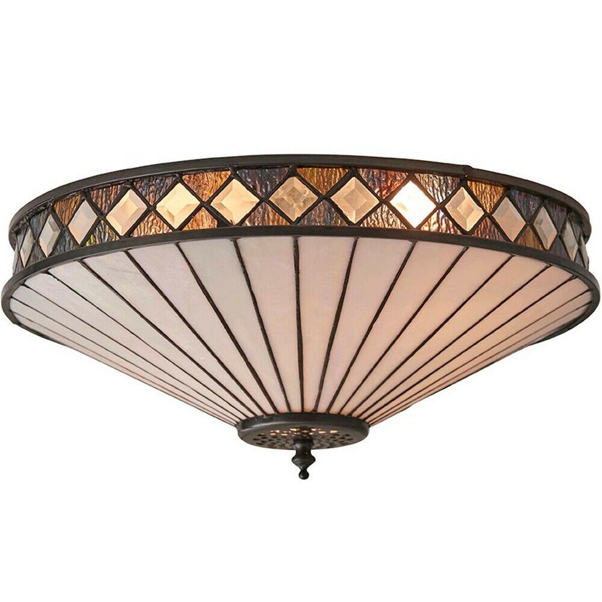 Loops Direct Glass And Steel Decorative Flush Ceiling Light - Dark Bronze