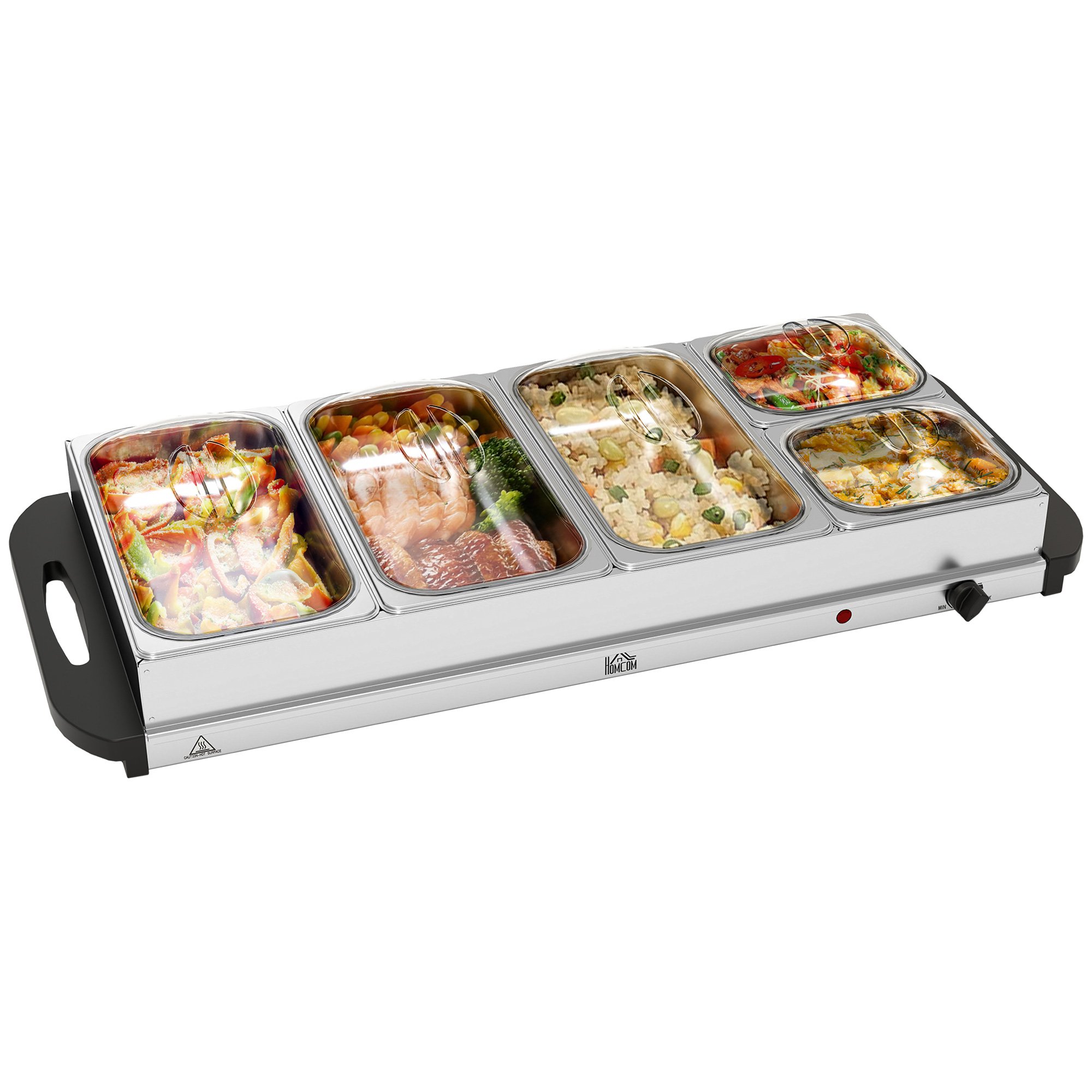 HOMCOM 5 Tray 300W Stainless Steel Electric Buffet Server – Silver