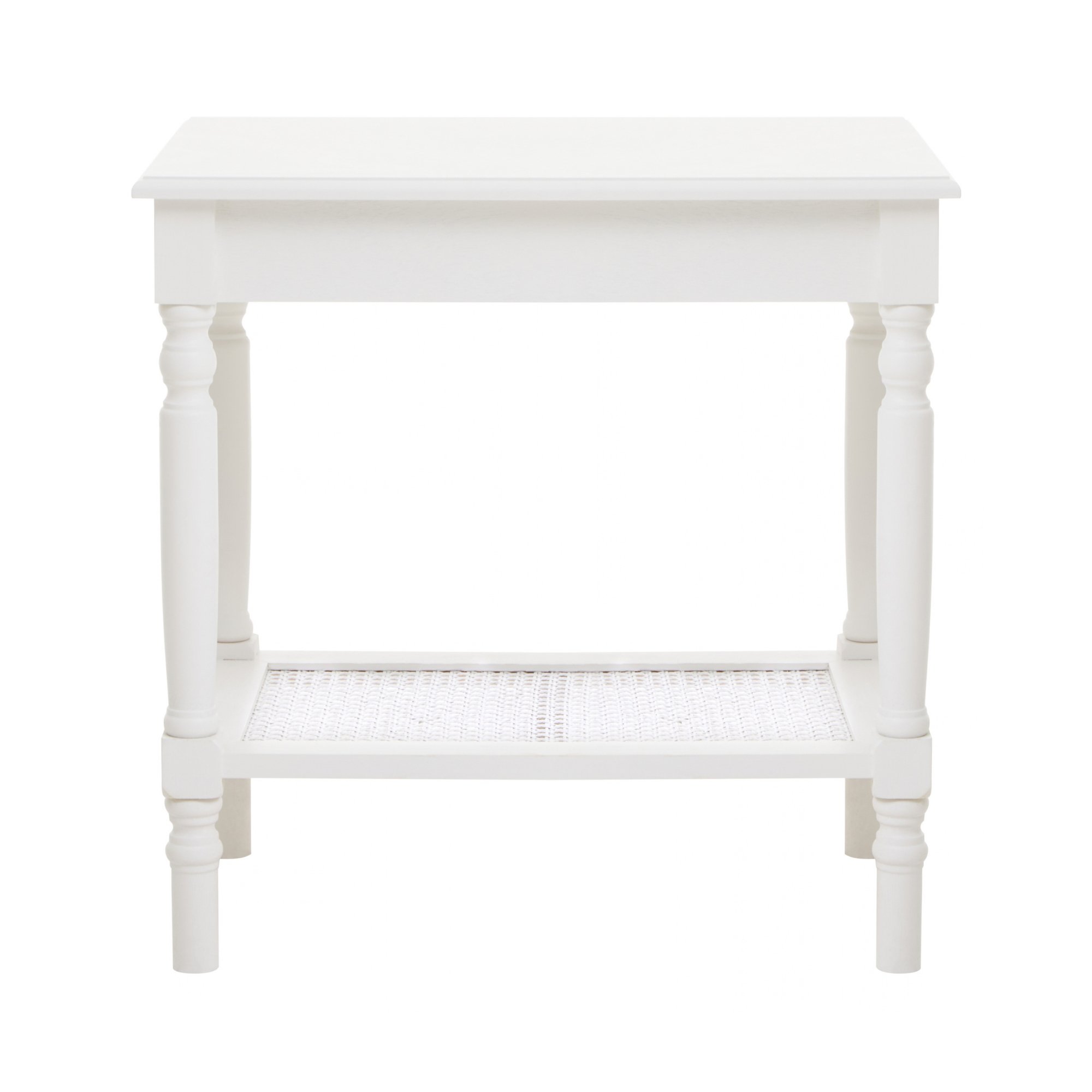 Orsina Rattan Finish Wooden Side Table With Lower Shelf – White