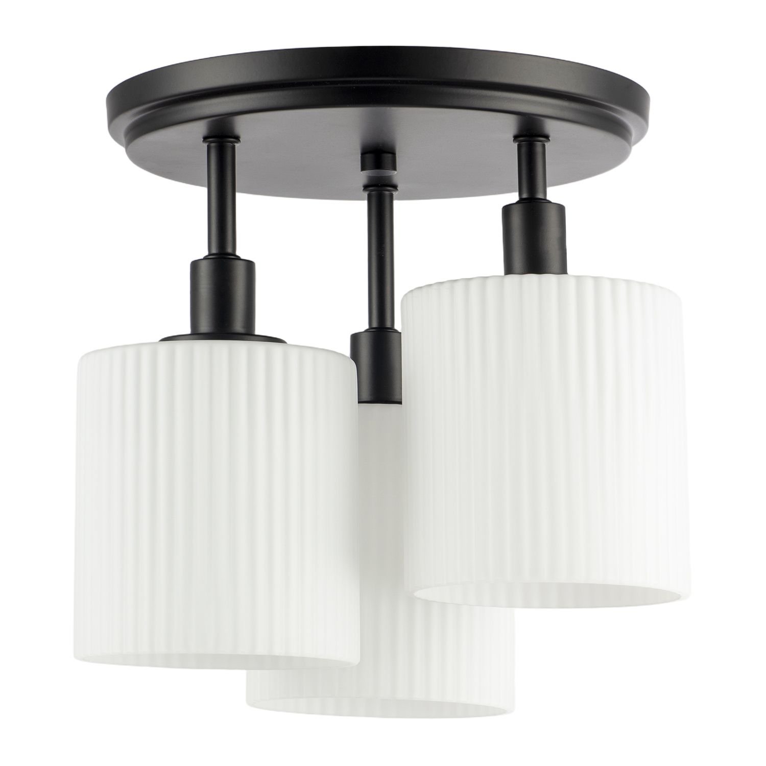 Happy Homewares Matte Black Semi Flush with Fluted Ceiling Light - 27cm
