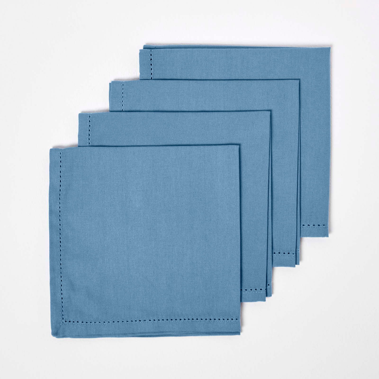 Homescapes Pack of 4 Plain Cotton Napkins - Nautical Blue
