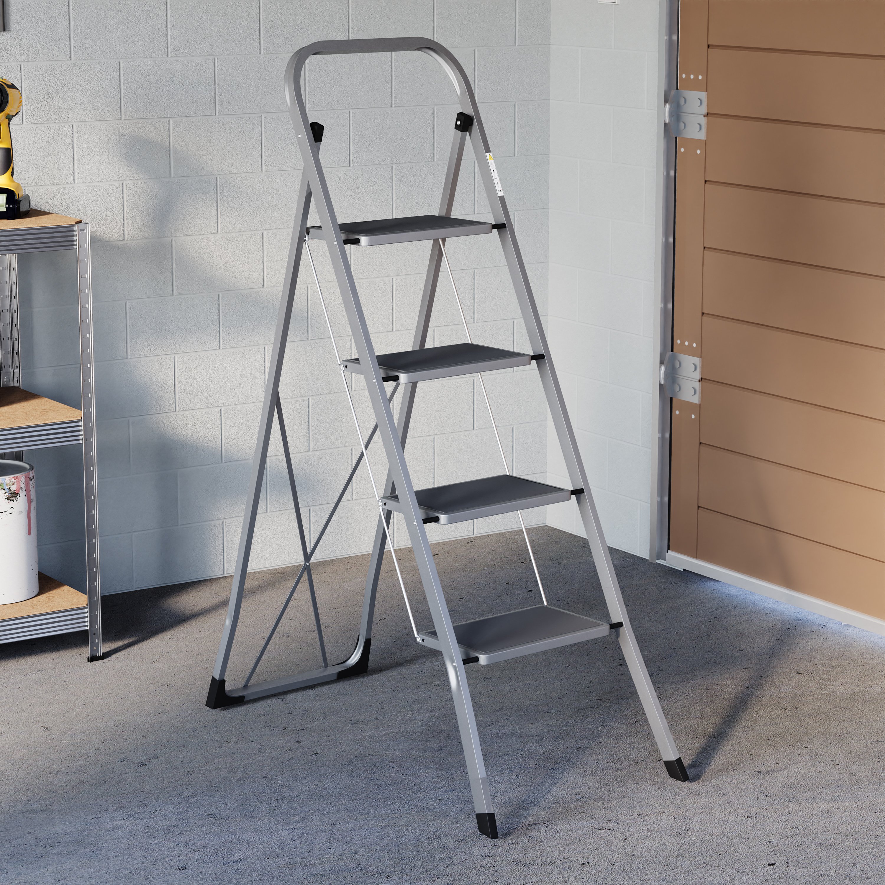 Home Vida 4 Step Ladder With Anti-Slip Mat - Grey