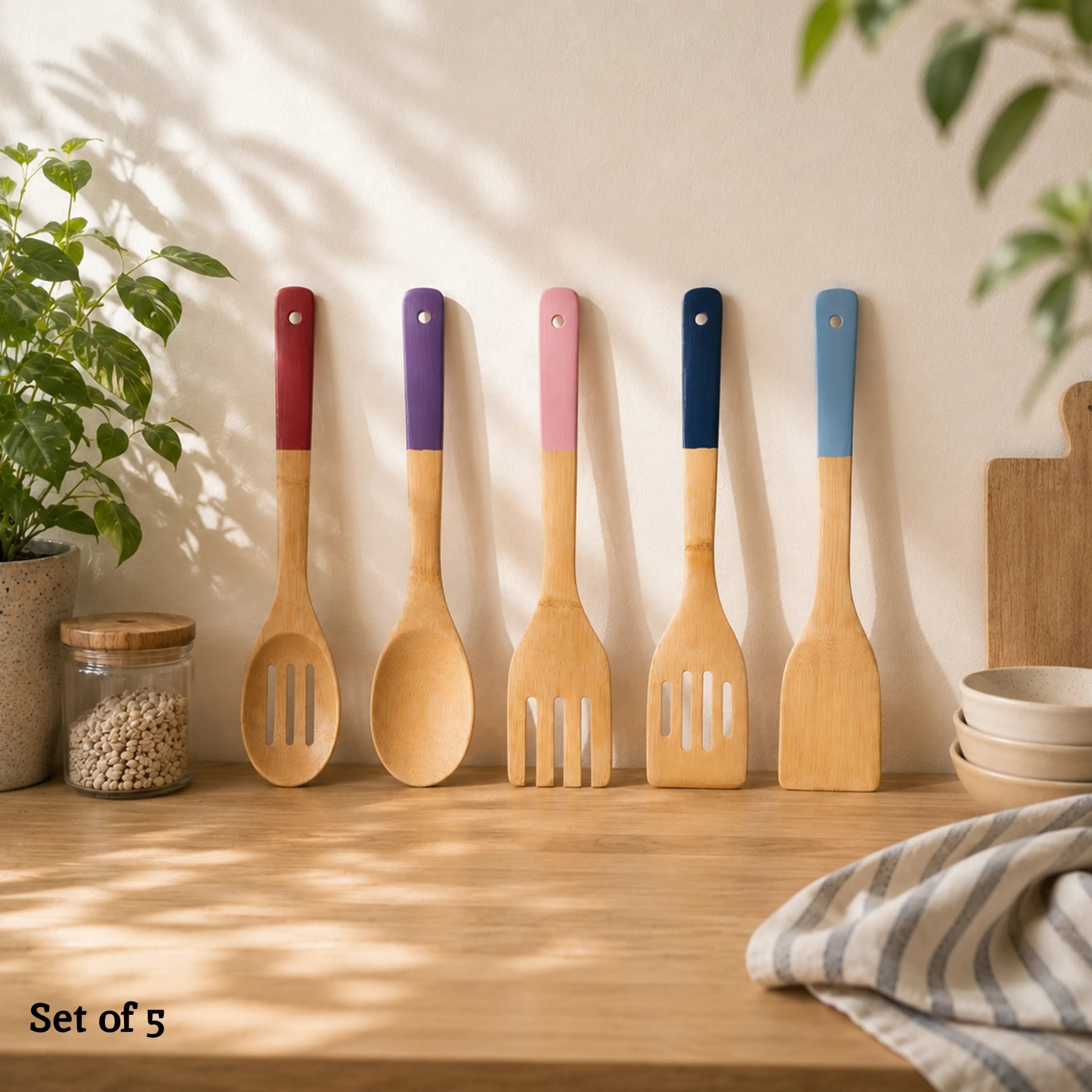 Orsina Aleki 5 Piece Bamboo Kitchen Utensil Set – Multicoloured
