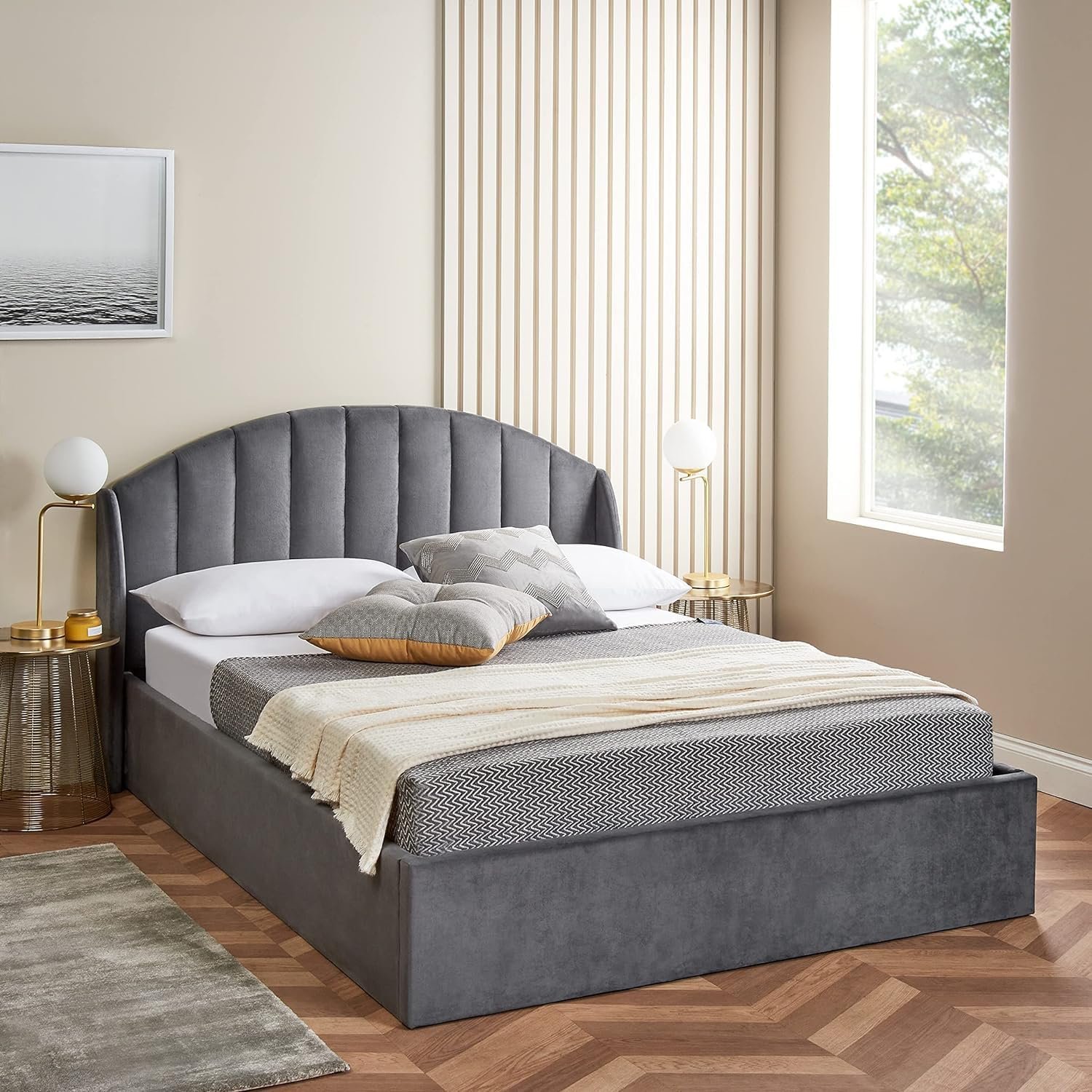 Home Treats King Size Curved Ottoman Bed With Hybrid Mattress - Grey