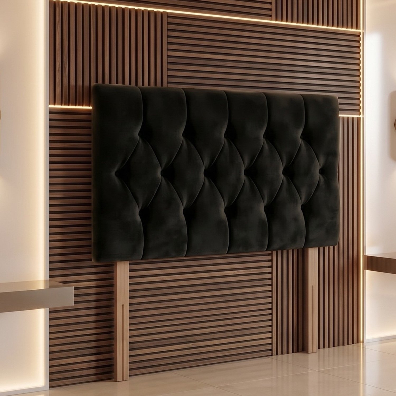 Somnior Chester Velvet Small Double 30" Upholstered Headboard - Black