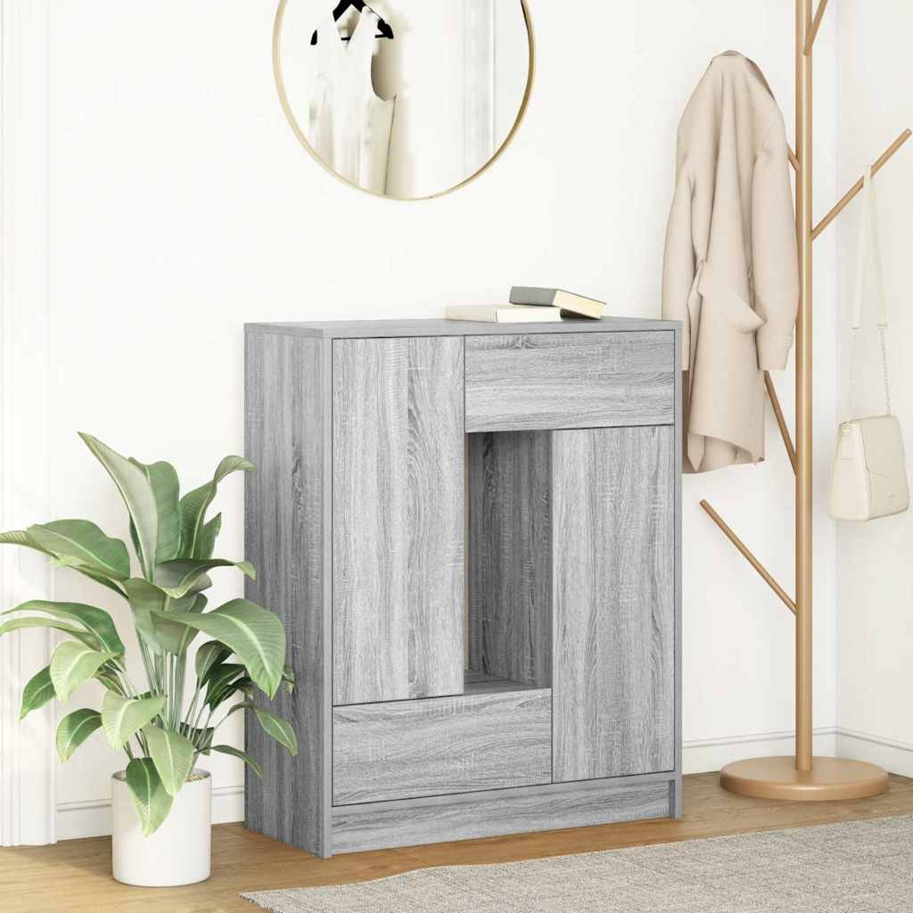 Walplus Engineered Wood Drawer Sideboard - Grey Sonoma - 73 x 31 x 90 cm