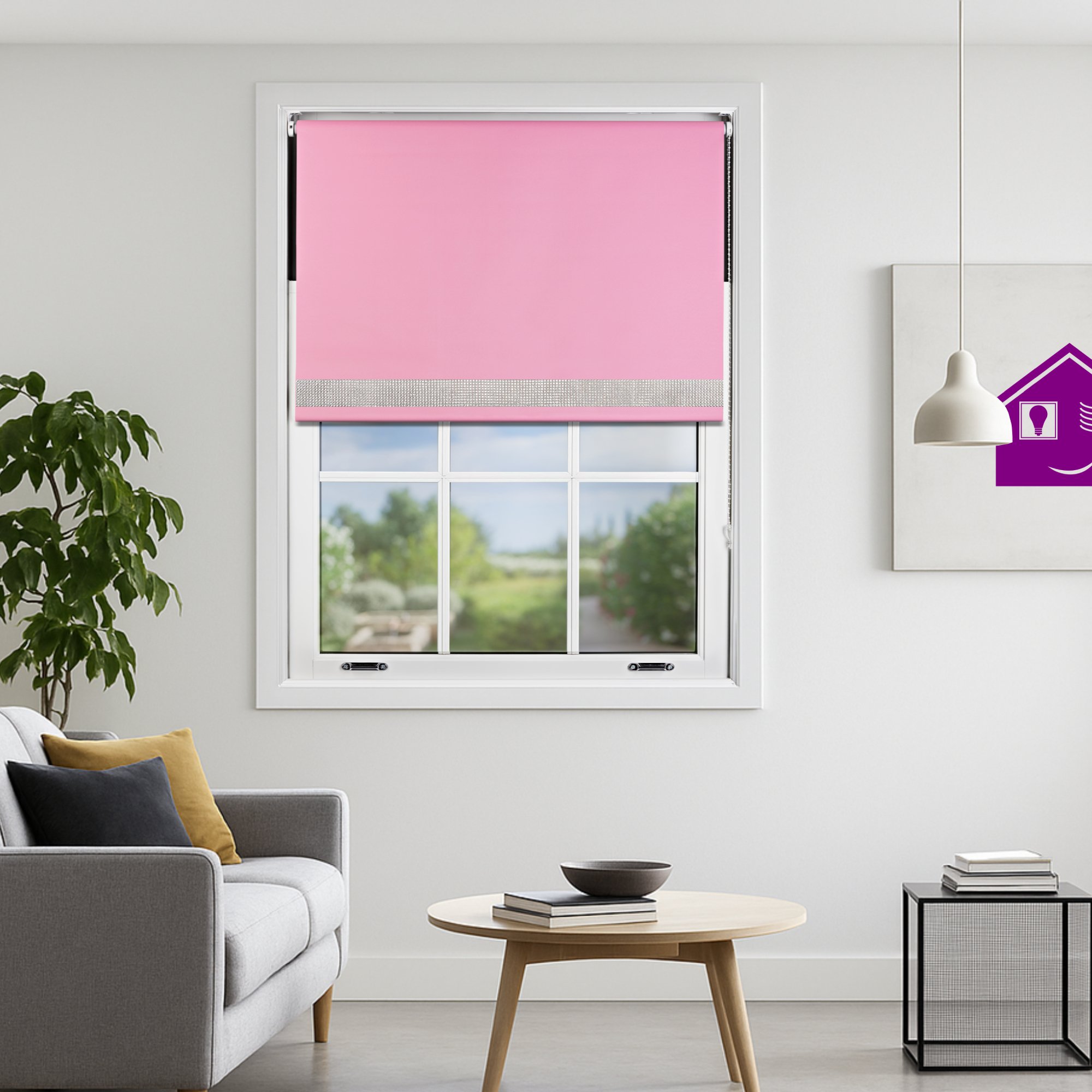 Furnished Pink Blackout Roller Blind Diamante Strip - 60 x 210cm