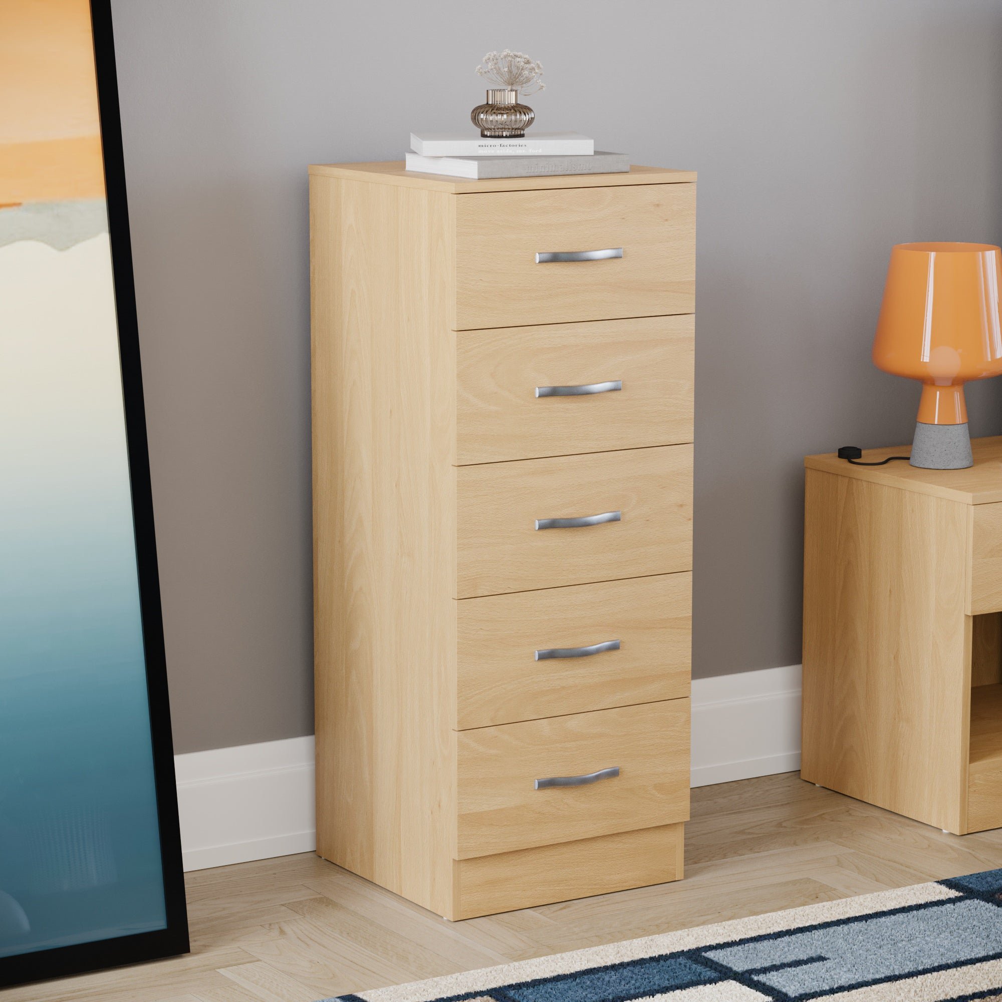 Vida Designs Riano 5 Drawer Narrow Chest - Pine