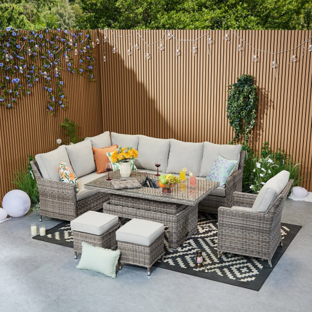Furniture Maxi Hampton Rattan Effect Corner Sofa Rising Table Set - Natural