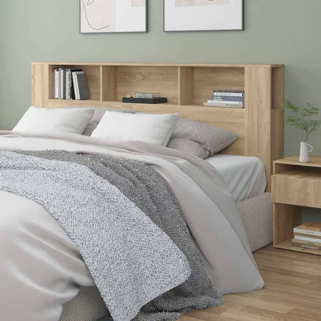 Walplus Engineered Wood Headboard Cabinet - Light Oak - 200 x 18.5 x 104.5 cm
