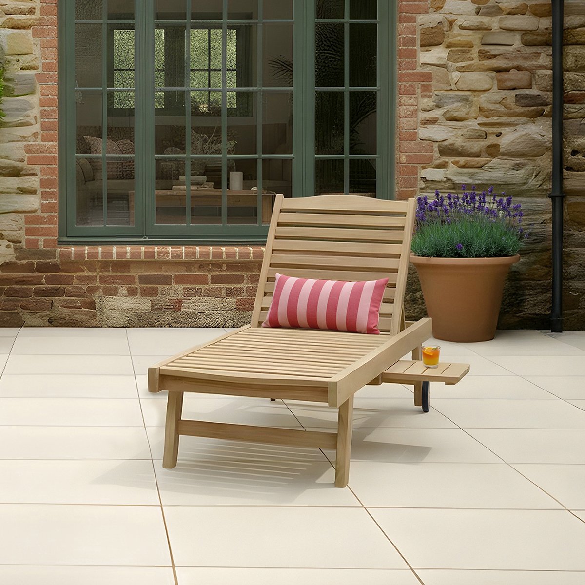 Charles Bentley Teak Sun Lounger - Brown