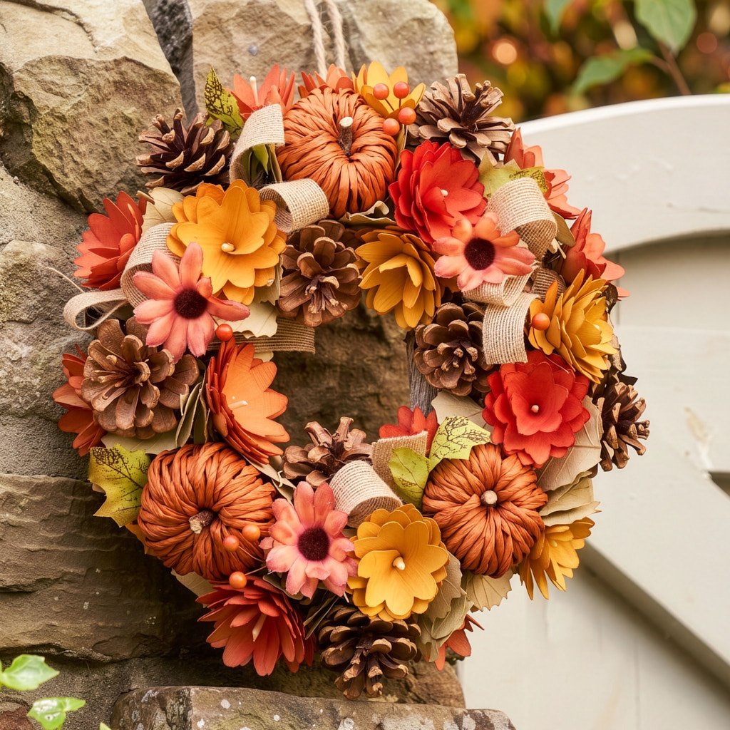 Dibor Pinecone and Jute Ribbon Wreath - Orange