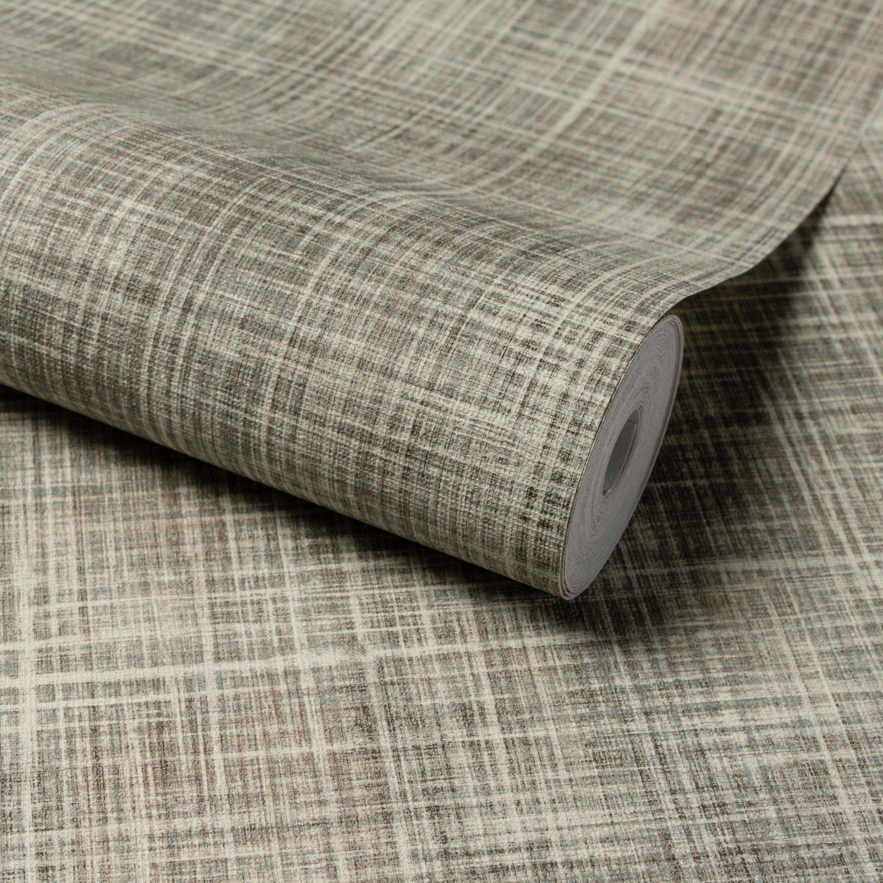 Grandeco Brushed Check Fabric Effect Textured Wallpaper - Deep Taupe