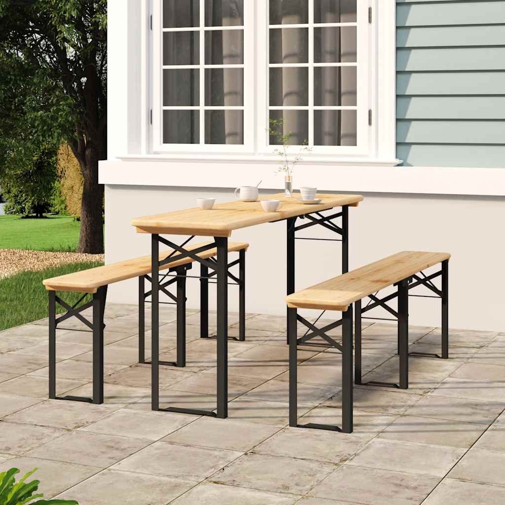 Walplus 3 Piece Wood Folding Outdoor Furniture Set - Brown - 170 x 46 x 75 cm