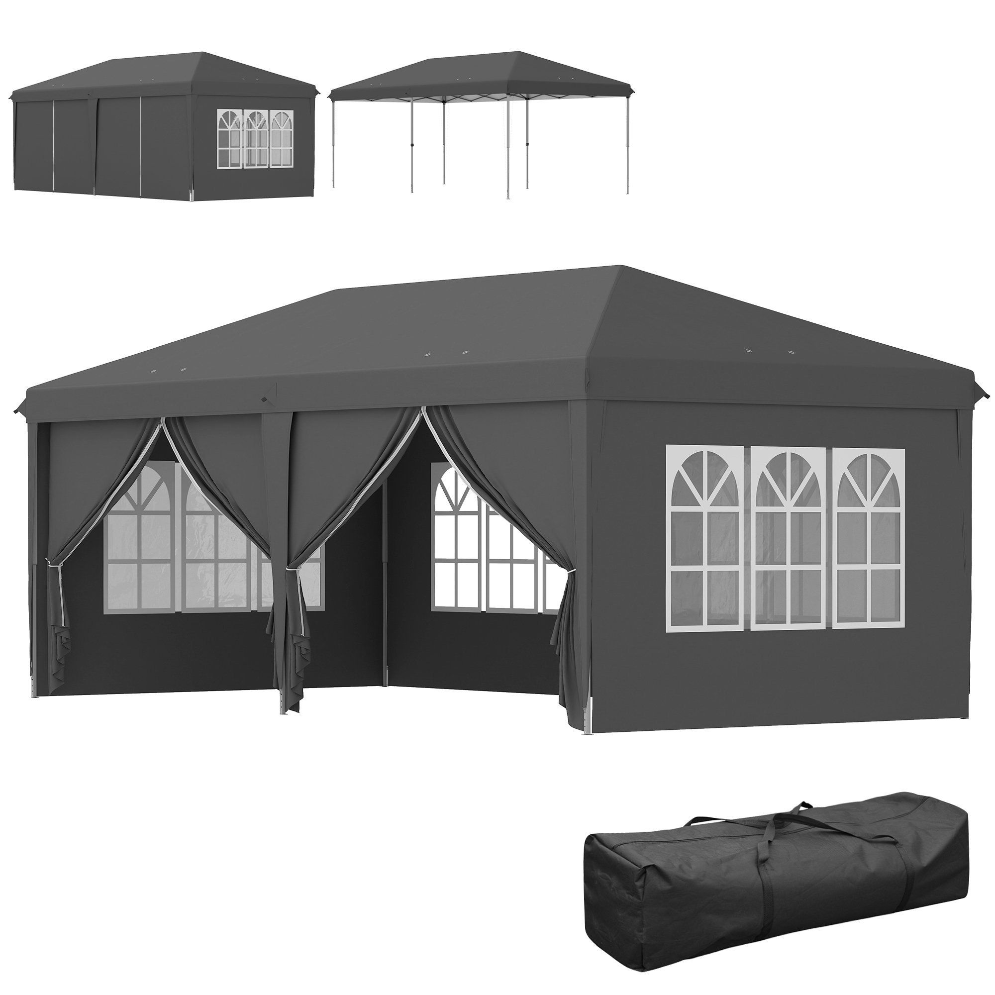 Outsunny 3 x 6m Steel Frame Water Resistant Sidewall Pop Up Gazebo – Grey