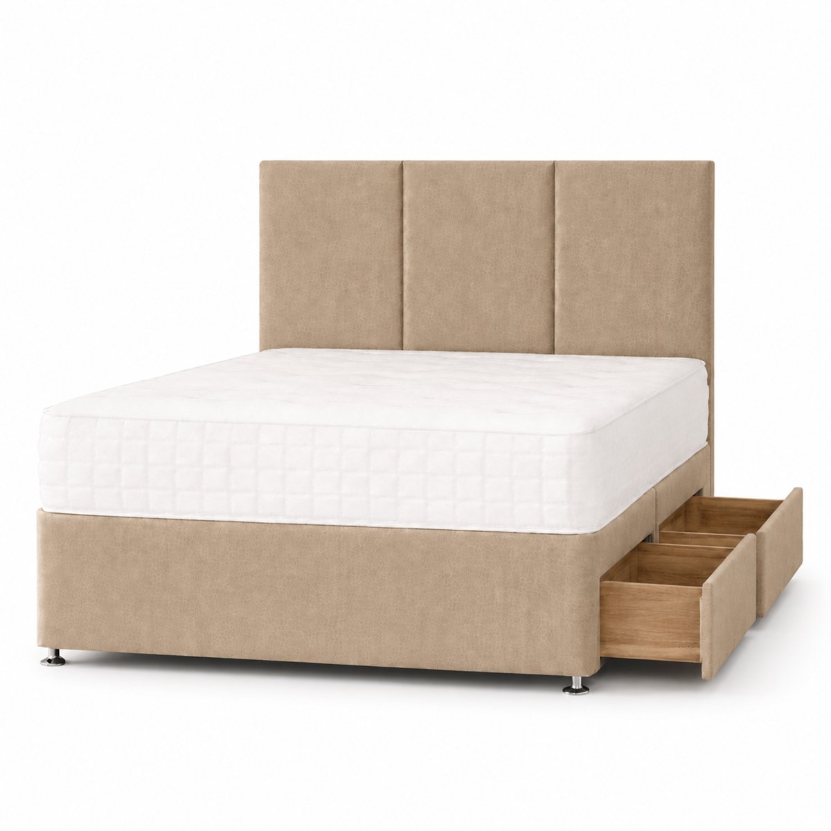 Comfy Deluxe 4ft6 Double   2 Drawer Plush Velvet Divan Bed Set -  Beige