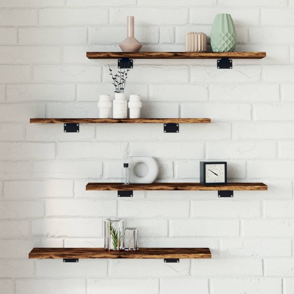 Walplus Pack of 4 Engineered Wood Wall Shelf - Dark Oak - 60 x 10 x 1.5 cm