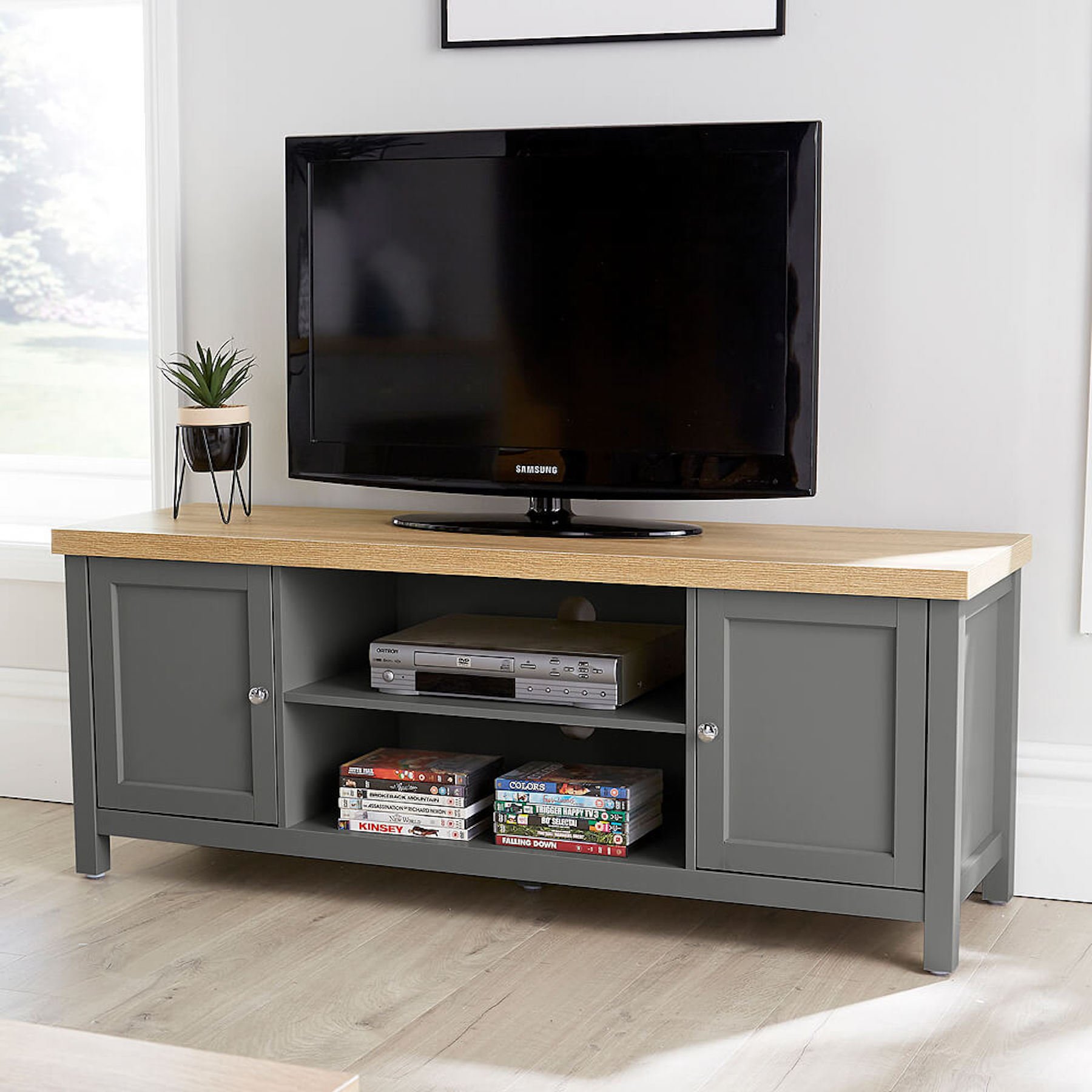 Home Source Avon Wide TV Stand with 2 Doors - Graphite