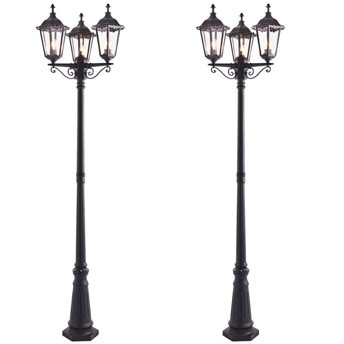 Loops Direct Pack of 2 64cm Aluminium Outdoor Lantern Lamp Post 3 Light - Black