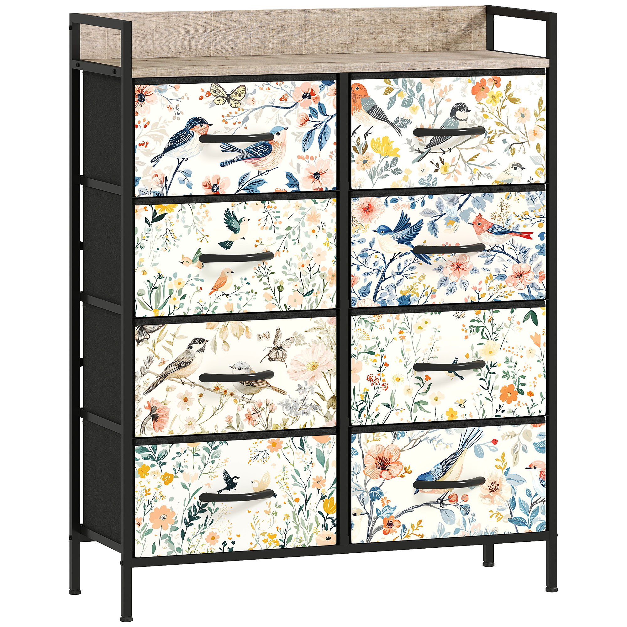 HOMCOM 8 Drawer Fabric Dresser with Shelf and Steel Frame - White