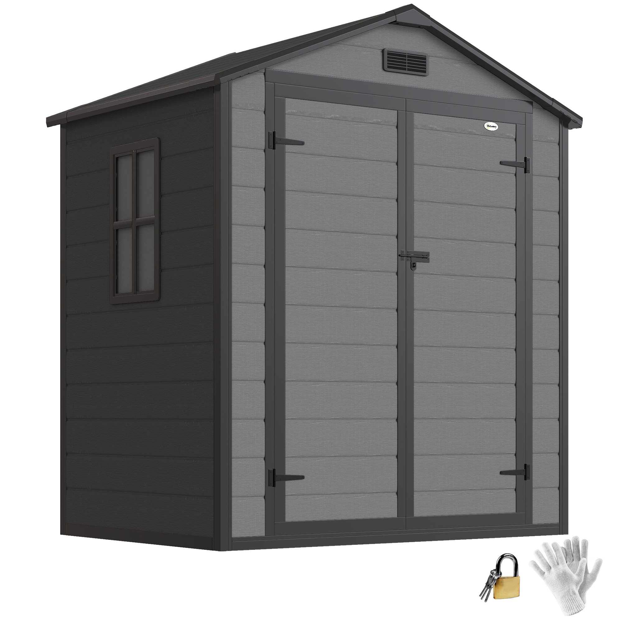 Outsunny Plastic Lockable Pent Roof Garden Shed – Dark Grey