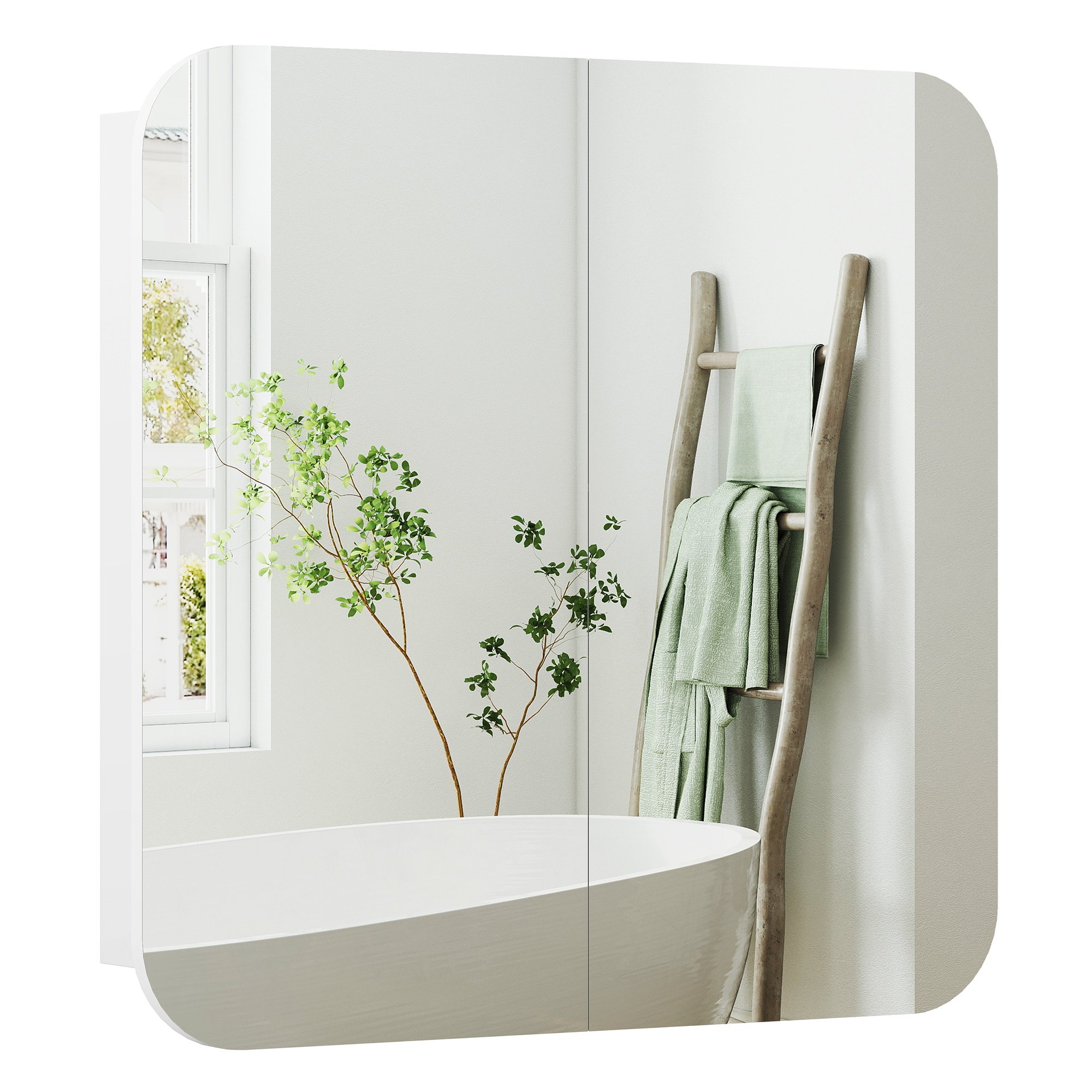 HOMCOM Arched Wall Mounted Bathroom Mirror Cabinet with Shelves - White