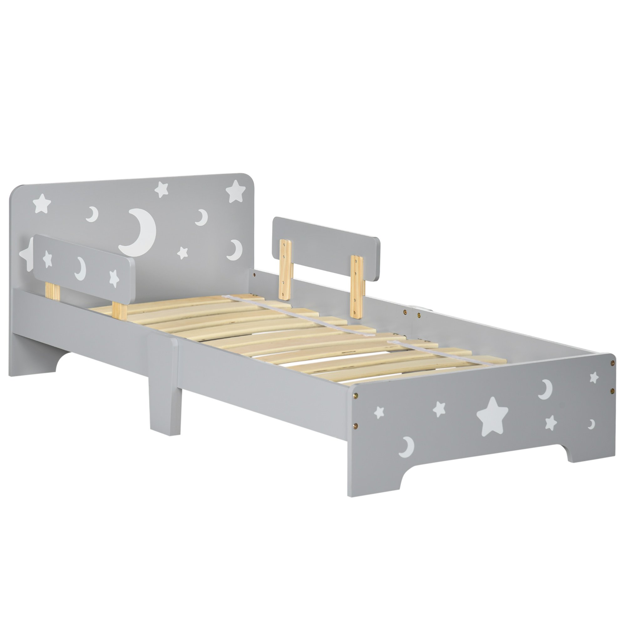 ZONEKIZ Star and Moon Patterns Wooden Bed Frame - Grey