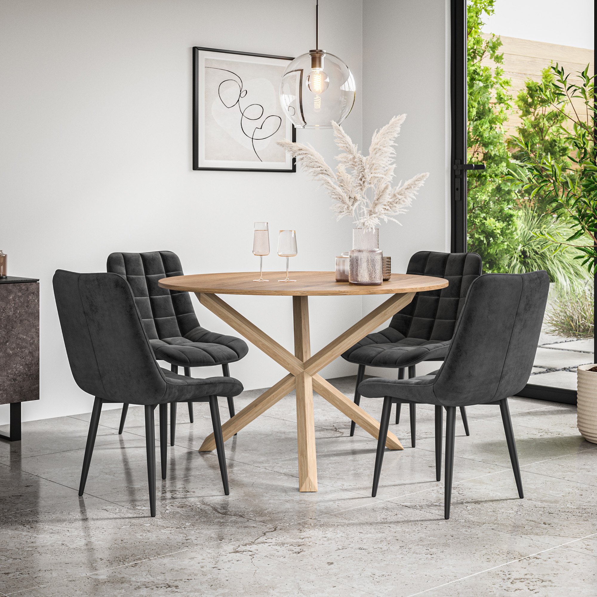 Furniture Online Malvern Nova Oak Table Dining Table & 4 Black Chairs